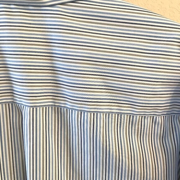 Axcess Striped Men’s Shirt: Button-Down, White Blue Brown Pinstripe 17-1/2 32-33 - Picture 8 of 9